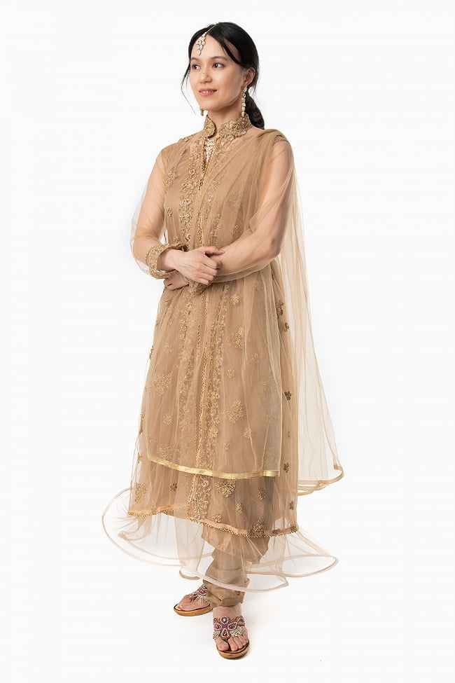 【※胸回りタイトです・返品不可】インドのゴージャスパンジャビ・ドレスセット 2 - 上下セットにショールが付属します。