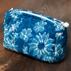 インディゴブルーの伝統泥染め メイクポーチ 花 - サブ2