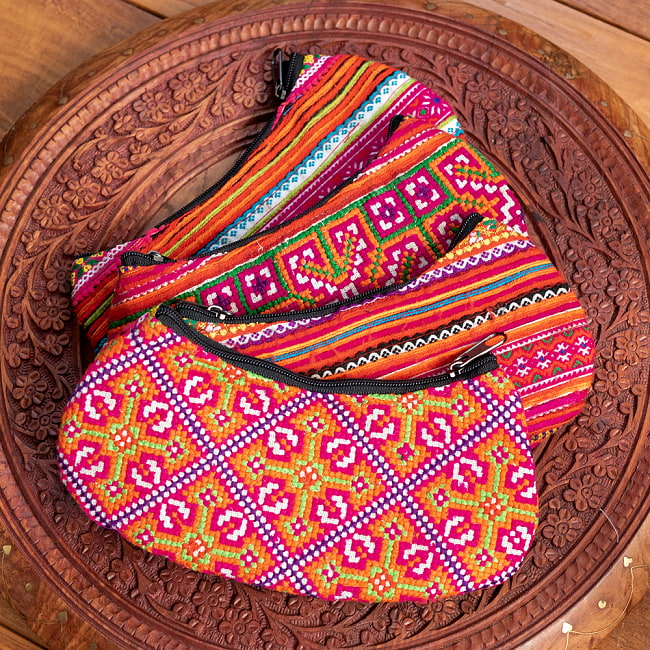 モン族の伝統刺繍小物入れ＆ペンケース　メイクポーチ 8 - 選択1：ピンク