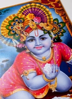 〔約35.5cm×約25.5cm〕インドのヒンドゥー神様ポスター - ベイビークリシュナ - サブ2