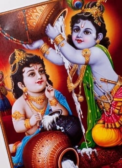 〔約35.5cm×約25.5cm〕インドのヒンドゥー神様ポスター - ベイビークリシュナ - サブ2