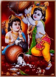 〔約35.5cm×約25.5cm〕インドのヒンドゥー神様ポスター - ベイビークリシュナ(ID-PSTB-130)