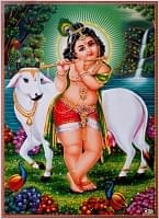 〔約35.5cm×約25.5cm〕インドのヒンドゥー神様ポスター - 少年時代のクリシュナの商品写真