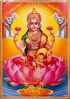 〔約39.2cm×約27.5cm〕インドのヒンドゥー神様ポスター - ラクシュミー 美と富の神様の商品写真