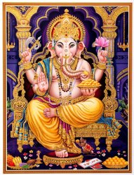 〔約40.5cm×約30.5cm〕輝くラメ入り・インドのヒンドゥー神様ポスター - ガネーシャ 学問と商売の神様の商品写真