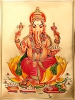〔約40cm×約30cm〕インドのヒンドゥー神様ゴールドポスター - ガネーシャ 学問と商売の神様の商品写真