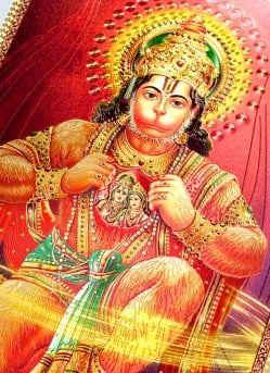 〔約40cm×約30cm〕インドのヒンドゥー神様ゴールドポスター - ハヌマーン 猿族の王子様 - サブ2