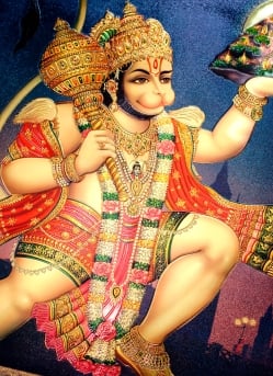 〔約40cm×約30cm〕インドのヒンドゥー神様ゴールドポスター - ハヌマーン 猿族の王子様 - サブ2