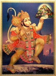 〔約40cm×約30cm〕インドのヒンドゥー神様ゴールドポスター - ハヌマーン 猿族の王子様(ID-PSTB-258)