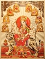 〔約40cm×約30cm〕インドのヒンドゥー神様ゴールドポスター - ドゥルガー 勝利の女神の商品写真
