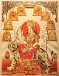 〔約40cm×約30cm〕インドのヒンドゥー神様ゴールドポスター - ドゥルガー 勝利の女神の商品写真