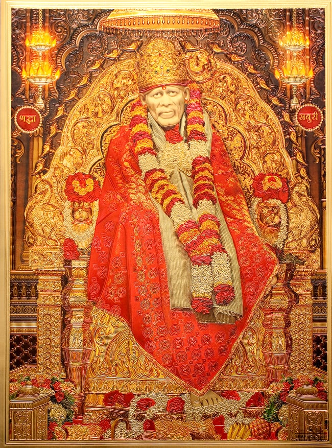〔約40cm×約30cm〕インドのヒンドゥー神様ゴールドポスター - シルディ・サイ・ババの写真