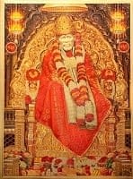 〔約40cm×約30cm〕インドのヒンドゥー神様ゴールドポスター - シルディ・サイ・ババの商品写真