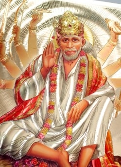 〔約40cm×約30cm〕インドのヒンドゥー神様ゴールドポスター - シルディ・サイ・ババ - サブ2