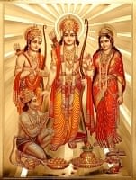 〔約40cm×約30cm〕インドのヒンドゥー神様ゴールドポスター - ラーマヤナの商品写真
