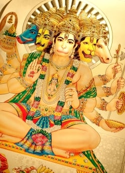 〔約40cm×約30cm〕インドのヒンドゥー神様ゴールドポスター - ハヌマーン 猿族の王子様 - サブ2