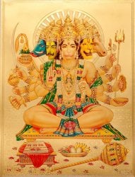 〔約40cm×約30cm〕インドのヒンドゥー神様ゴールドポスター - ハヌマーン 猿族の王子様(ID-PSTB-287)