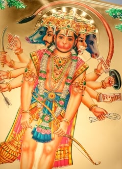 〔約40cm×約30cm〕インドのヒンドゥー神様ゴールドポスター - ハヌマーン 猿族の王子様 - サブ2