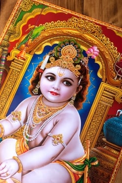 〔約70.5cm×約50cm〕大判インドのヒンドゥー神様ポスター - ベイビークリシュナ - サブ2