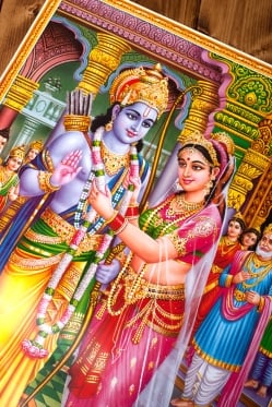 〔約75cm×約53cm〕大判インドのヒンドゥー神様ポスター - ラーマヤナ ラーマとシーター - サブ2