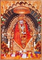 〔約70.5cm×約50cm〕大判インドのヒンドゥー神様ポスター - シルディ・サイ・ババの商品写真