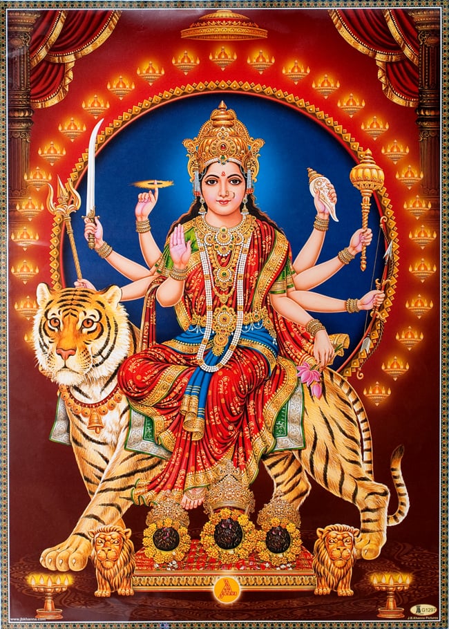 約70.5cm×約50cm〕大判インドのヒンドゥー神様ポスター ドゥルガー 勝利の女神 の通販