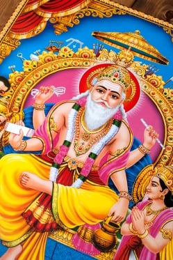 〔約70.5cm×約50.5cm〕大判インドのヒンドゥー神様ポスター - ヴィシュヴァカルマン - サブ2