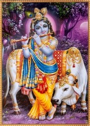 〔約70.5cm×約50.5cm〕大判インドのヒンドゥー神様ポスター - クリシュナ 少年時代(ID-PSTB-318)
