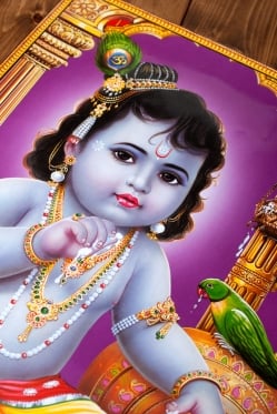 〔約70.5cm×約50.5cm〕大判インドのヒンドゥー神様ポスター - ベイビークリシュナ - サブ2