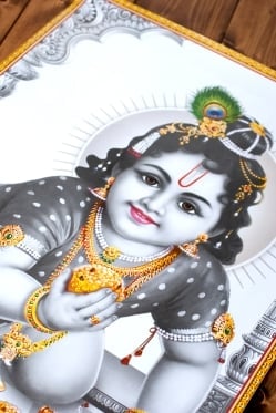 〔約70.5cm×約50.5cm〕大判インドのヒンドゥー神様ポスター - ベイビークリシュナ - サブ2