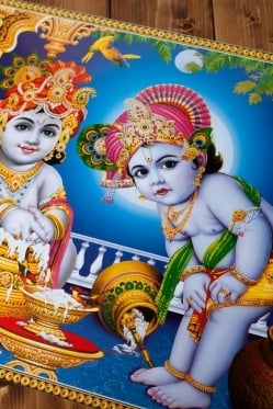 〔約70.5cm×約50.5cm〕大判インドのヒンドゥー神様ポスター - ベイビークリシュナ - サブ2