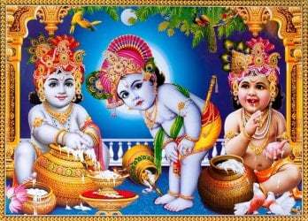 〔約70.5cm×約50.5cm〕大判インドのヒンドゥー神様ポスター - ベイビークリシュナ(ID-PSTB-343)