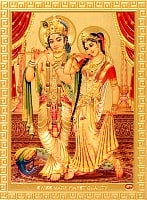 〔約6cm×約8.5cm〕インドのヒンドゥー神様ゴールドお守りカード ステッカー - クリシュナとラーダの商品写真
