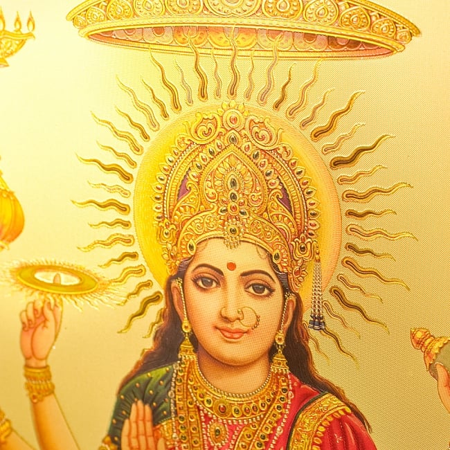 〔約40cm×約30cm〕インドのヒンドゥー神様ゴールドポスター - ドゥルガー 勝利の女神 3 - 見る角度によって違う表情をみせてくれます