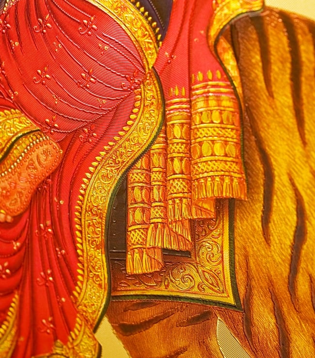 〔約40cm×約30cm〕インドのヒンドゥー神様ゴールドポスター - ドゥルガー 勝利の女神 4 - 細かい所まで美しいですね