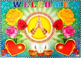 インドの大判ウェルカムポスター 【バラとナマステ】