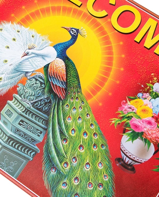 インドの大判ウェルカムポスター 【太陽とクジャク】 2 - 拡大写真です。インドらしい綺麗な彩色が魅力です。