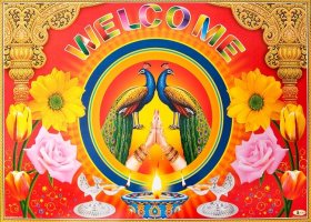 インドの大判ウェルカムポスター 【クジャクとナマステ】