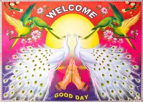 インドの大判ウェルカムポスター 【ナマステと鳥】