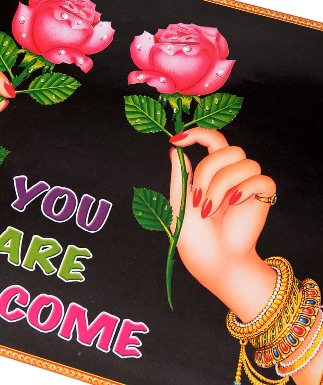 インドの大判ウェルカムポスター 【バラ】 2 - 拡大写真です。インドらしい綺麗な彩色が魅力です。