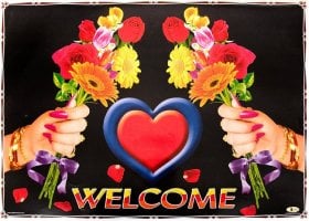 インドの大判ウェルカムポスター 【青と赤ハート】
