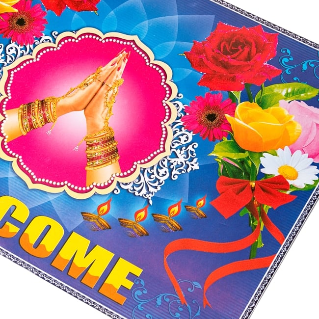 インドの大判ウェルカムポスター 【蓮の花とナマステ】 2 - 拡大写真です。インドらしい綺麗な彩色が魅力です。