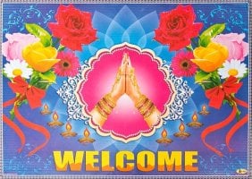 インドの大判ウェルカムポスター 【蓮の花とナマステ】