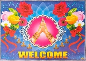 インドの大判ウェルカムポスター 【蓮の花とナマステ】の商品写真