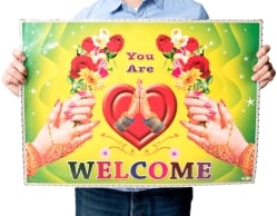 インドの大判ウェルカムポスター 【白鳩とナマステ】 - サブ3