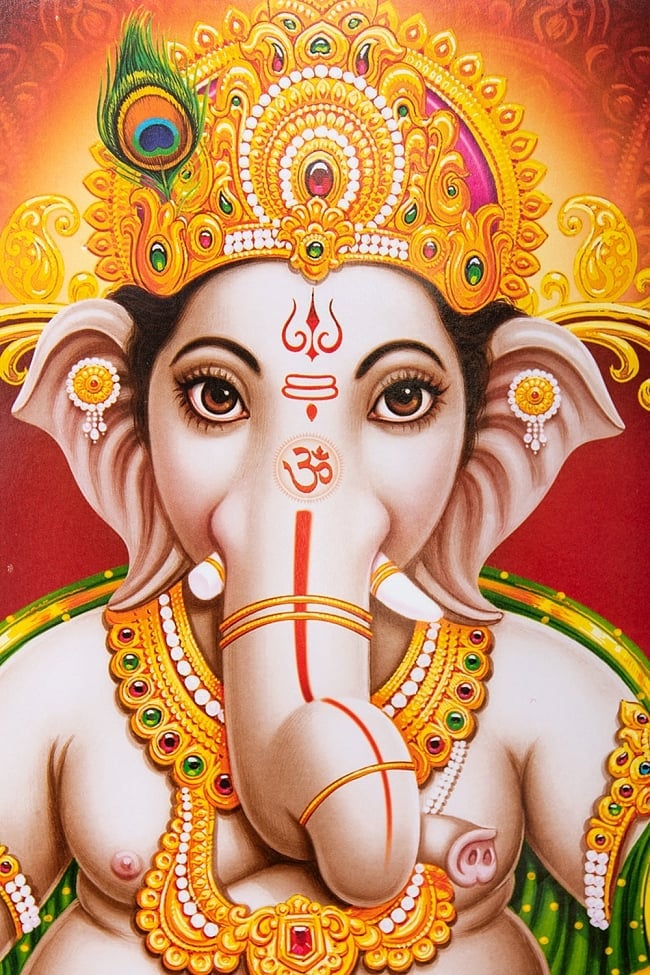 〔約70.5cm×約50cm〕インドのヒンドゥー神様ポスター −ガネーシャ 2 - お顔の拡大です