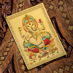 〔約6cm×約8.5cm〕インドのヒンドゥー神様ゴールドお守りカード ステッカー - ガネーシャ - サブ2
