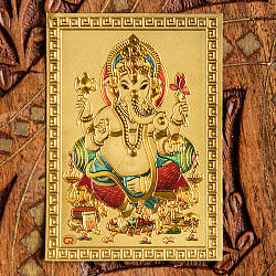 〔約6cm×約8.5cm〕インドのヒンドゥー神様ゴールドお守りカード ステッカー - ガネーシャ - サブ3