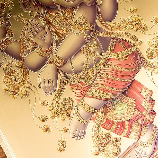 〔約40cm×約30cm〕インドのヒンドゥー神様ゴールドポスター - ガネーシャ 学問と商売の神様 3 - 金色ベースなので通常のポスターとは一線を画する光沢感。