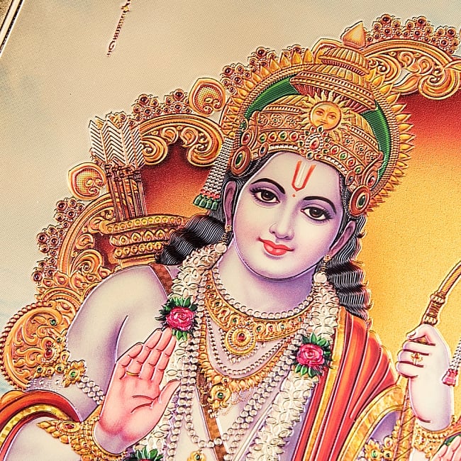 〔約40cm×約30cm〕インドのヒンドゥー神様ゴールドポスター - ラーマとシーター 4 - 見ていると引き込まれます。